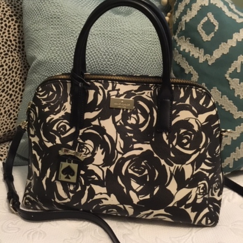 Kate Spade black & white Roses satchel bag